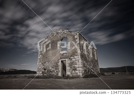 Abandoned House Under The Clouds in bodrum Turkey 134773325