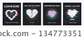 Valentines Day posters in Y2K glitch style. Digital hearts, error messages, progress bar and cyber typography. Retro futuristic design for posters, cards, social media and modern romantic concepts. 134773351