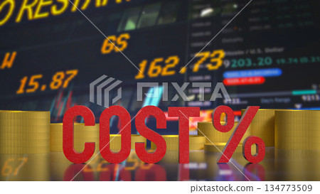 Rising Business Cost Analysis with Financial Market Background 3d render. 134773509
