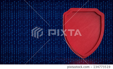 Red Cybersecurity Shield on Binary Data Background 3d render. 134773519