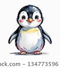 Watercolor Illustration of a Cute Penguin Standing in a Simple Environment 134773596