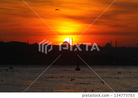 Ramadan time with the muslim city istanbul silhouette Ramadan time with the muslim city istanbul silhouette 134773783