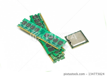 computer RAM and processor lie on a light surface computer RAM and processor lie on a light surface 134773824