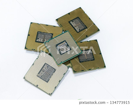many processors lie on a light background close-up 134773915
