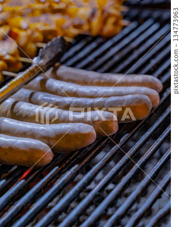 pork sausages white grilled delicious and quick snack for beer 134773963