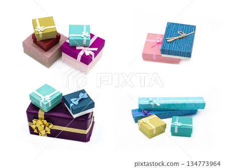 some gift boxes on white isolated background 134773964