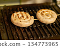 Munich white fried sausages grilled, lie parallel to each other 134773965
