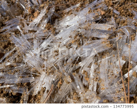 Frost and ice crystal texture on the ground | Winter natural background material Frost and ice crystal texture on the ground | Winter natural background material 134773995