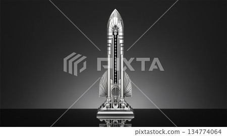 銀色金屬復古未來主義火箭 | 一款造型引人注目的近未來風格巨型模型 134774064