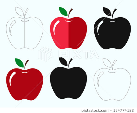 Red Apple Icon Set Minimalist Flat, Silhouette, and Outline Vector Illustrations Red Apple Icon Set Minimalist Flat, Silhouette, and Outline Vector Illustrations 134774188