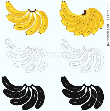 Banana Bunch Icon Set Yellow Flat, Silhouette, and Outline Vector Illustrations Banana Bunch Icon Set Yellow Flat, Silhouette, and Outline Vector Illustrations 134774189