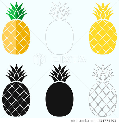 Pineapple Fruit Vector Bundle Flat, Silhouette, and Outline Icon Sets for Design and Coloring Pineapple Fruit Vector Bundle Flat, Silhouette, and Outline Icon Sets for Design and Coloring 134774193