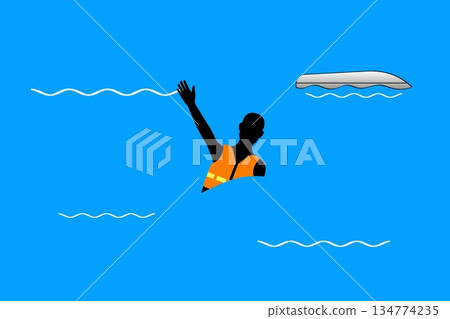 身穿救生衣等待救援的人們 134774235