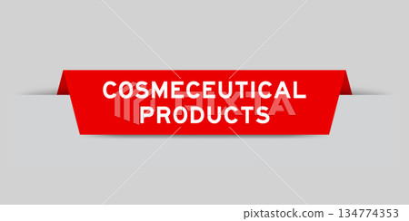 Red color inserted label with word cosmeceutical products on gray background Red color inserted label with word cosmeceutical products on gray background 134774353