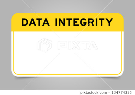 Label banner that have yellow headline with word data integrity and white copy space, on gray background Label banner that have yellow headline with word data integrity and white copy space, on gray background 134774355