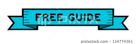Ribbon label banner with word free guide in blue color on white background Ribbon label banner with word free guide in blue color on white background 134774361