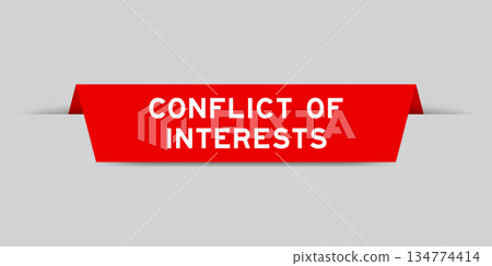 Red color inserted label with word conflict of interests on gray background 134774414