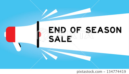 Color megaphone icon with word end of season sale in white banner on blue background 134774419