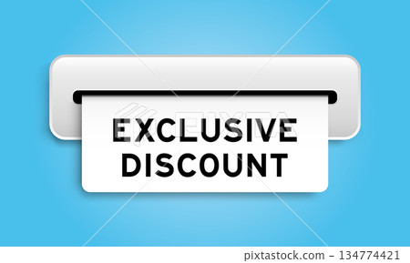 White coupon banner with word exclusive discount from machine on blue color background 134774421