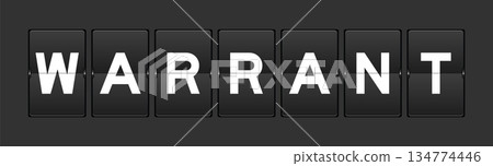 Black color analog flip board with word warrant on gray background 134774446