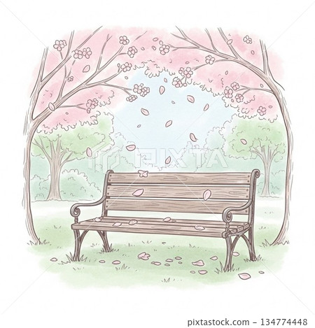Bench and cherry blossoms 134774448