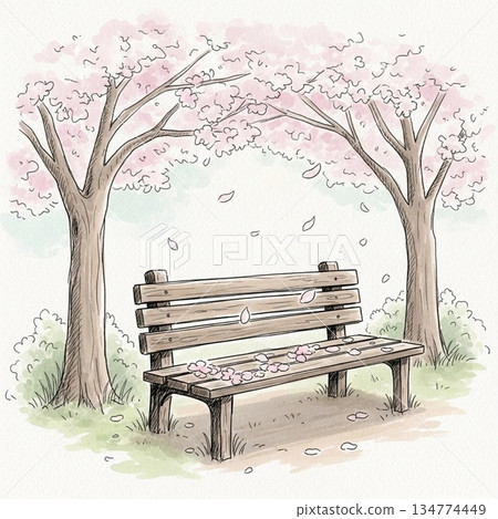 Bench under the cherry tree 134774449