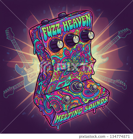 Psychedelic Guitar Effects Pedal with Fuzz Heaven Melting Sounds Text 134774871