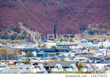 由布院站及城市景觀,背景是冬季荒涼的山 由布院站及城市景觀,背景是冬季荒涼的山 134775015