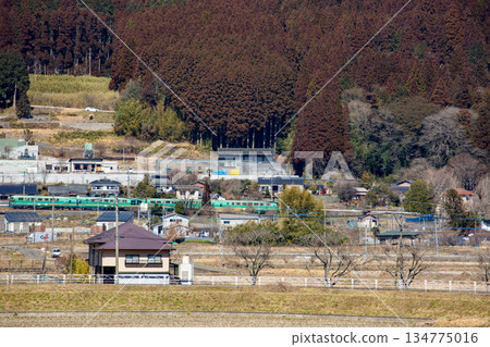 Yufuin Forest running through the winter-dead Yufuin Basin 134775016