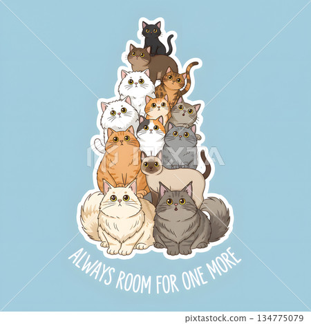 Adorable Tower of Cats Sticker with Heartwarming Text 134775079