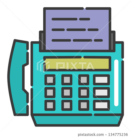 Illustration of a fax machine for sending and receiving business documents 134775236