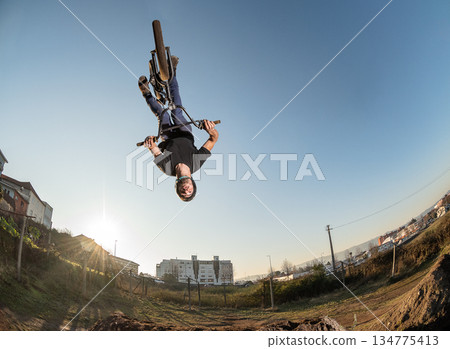 BMX Bike back flip jump BMX Bike back flip jump 134775413