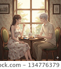 一對夫婦在咖啡館放鬆 134776379