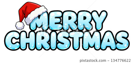 Merry christmas greeting text in fun cartoon style. festive blue holiday design for joyful winter celebration 134776622