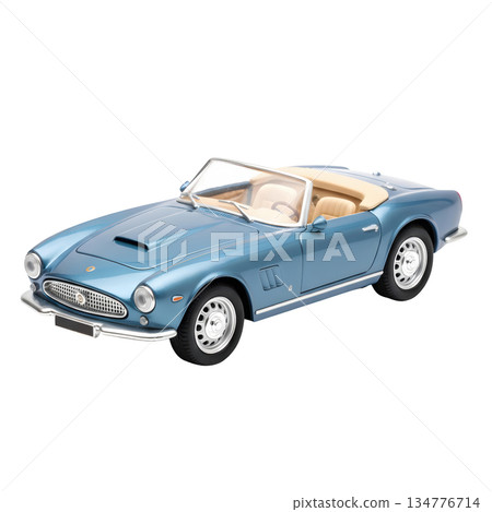 Blue vintage convertible sports car evoking nostalgia. This classic model toy car shows elegant design 134776714