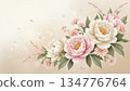 Romantic and delicate illustration of pink and cream peony flower in vintage watercolor style on soft background 134776764