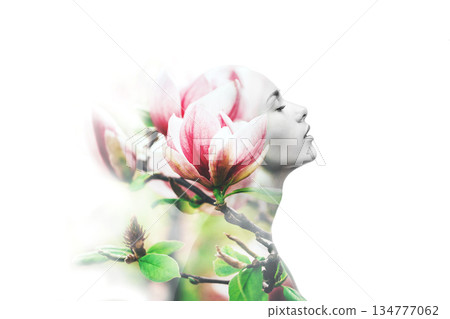 Nude beautiful woman with magnolia flower 134777062