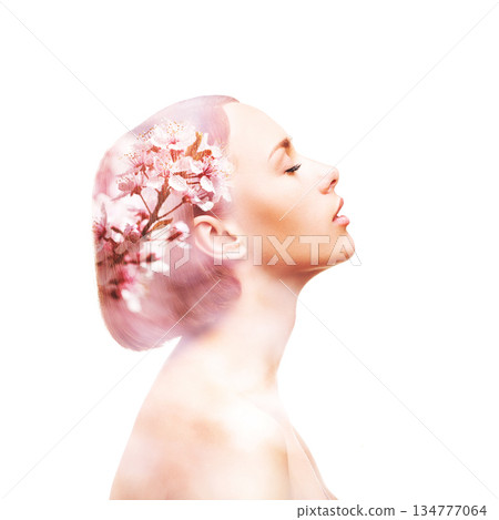 Nude beautiful woman in spring 134777064