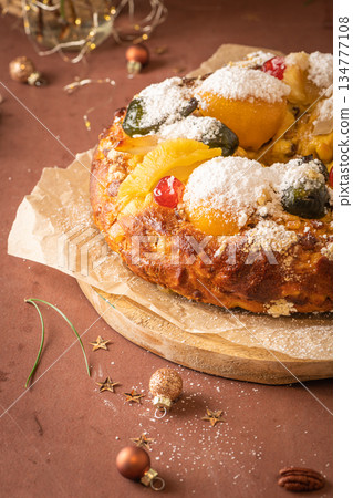 Bolo Rei or Kings Cake is a traditional Xmas cake made for Christmas, Carnavale or Mardi Gras 134777108