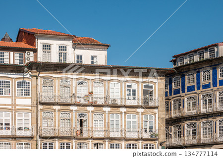 View of lago do toural, architectural details in Guimaraes, Portugal View of lago do toural, architectural details in Guimaraes, Portugal 134777114