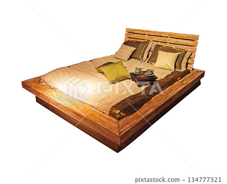 Wooden bed isolated Wooden bed isolated 134777321
