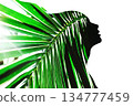 Profile of beautiful woman with palm leaf 134777459