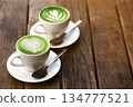 Two cups of matcha latte 134777521