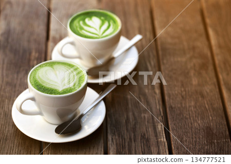 Two cups of matcha latte Two cups of matcha latte 134777521