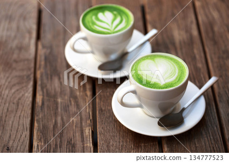 Two cups of matcha latte Two cups of matcha latte 134777523