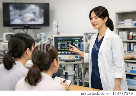 Female staff conducting medical equipment training 134777579