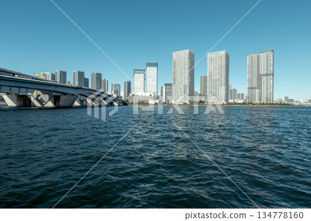 Winter blue sky and Harumi seen from Toyosu, Harumi Canal, Toyosu, Koto Ward, Tokyo Winter blue sky and Harumi seen from Toyosu, Harumi Canal, Toyosu, Koto Ward, Tokyo 134778160
