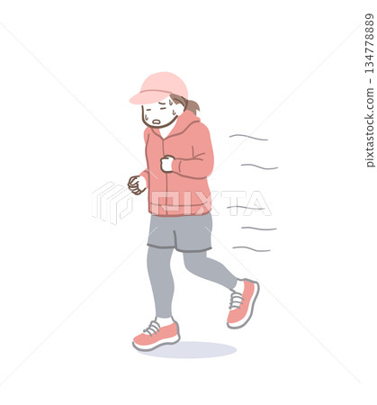 插畫素材:一位表情緊張的女子奔跑 插畫素材:一位表情緊張的女子奔跑 134778889