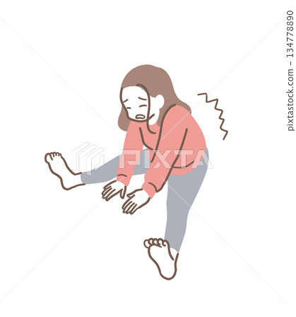 Illustration material of a stiff woman stretching 134778890