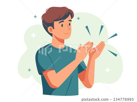 Illustration Young Man Smiling and Clapping Hands 134778993